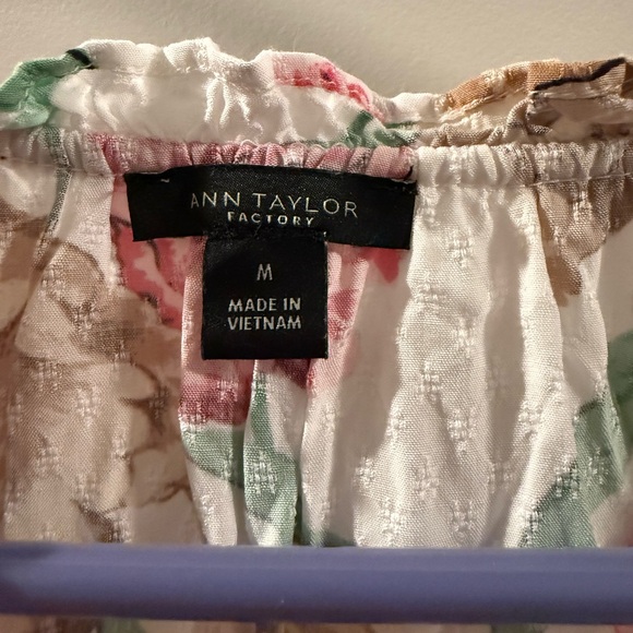 Ann Taylor Factory Floral Blouse - Pink, Green, Brown - Picture 2 of 3